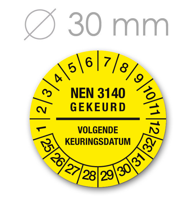 Keuringssticker 30 mm GEEL